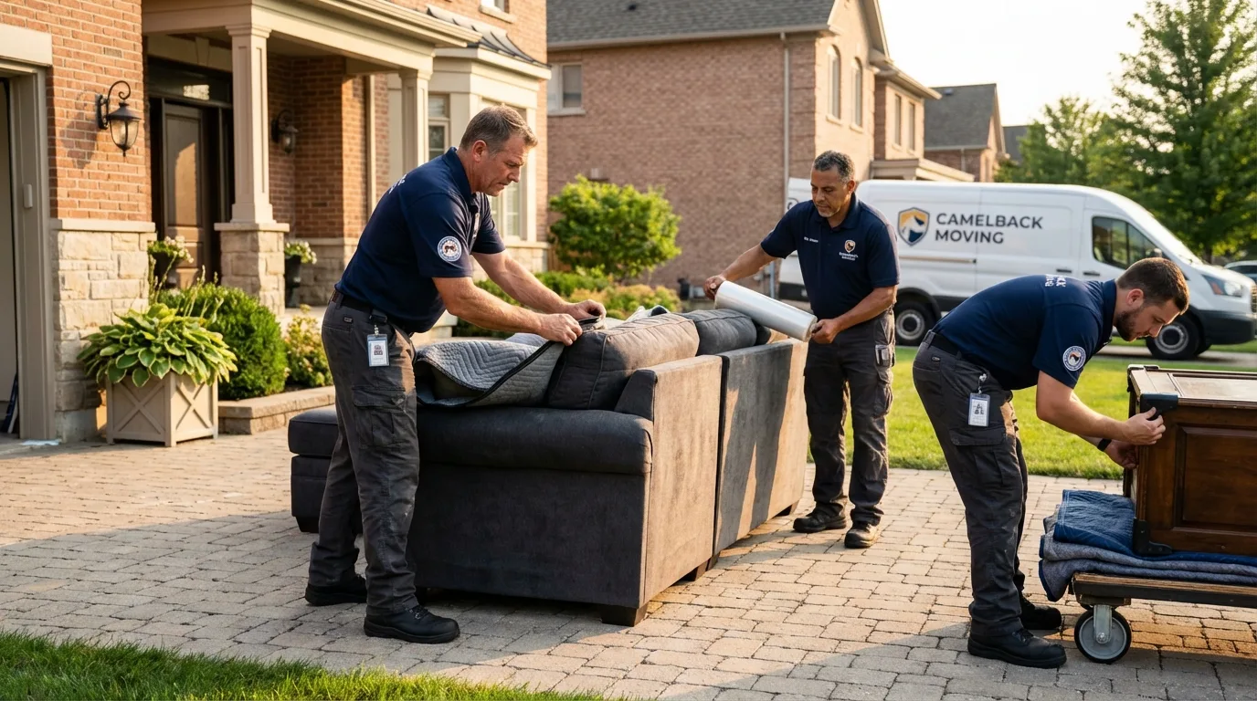 Large estate moving crew wrapping furniture in Bradford, RI
