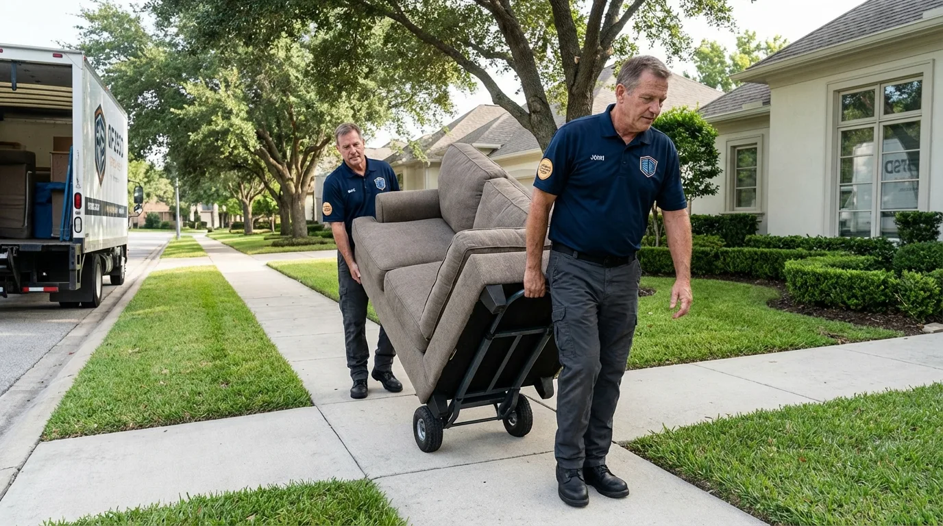 Local residential moving crew loading furniture in Bradford, RI